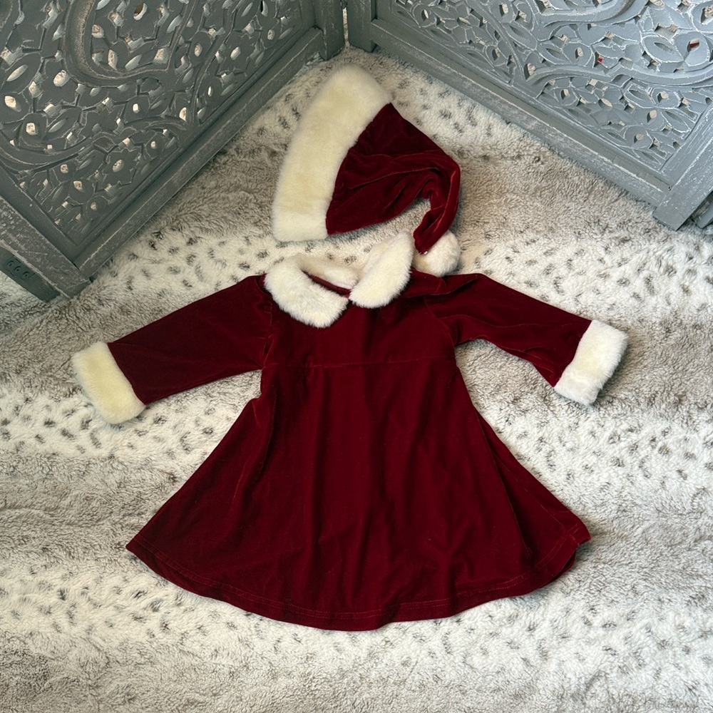 Marmellata red velvet Santa dress girls 12 months faux fur Christmas holiday